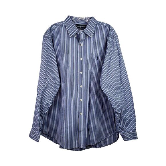 Polo Ralph Lauren Oxford Shirt Men's XL 17.5 Blue Vertical Stripe LS Button Down - Picture 2 of 11